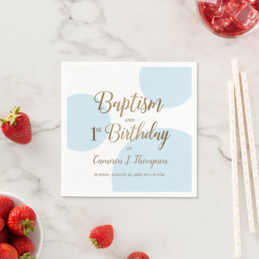 ブルー金ゴールド男の赤ちゃんバプテスマ1歳カスタム誕生日 スタンダードカクテルナプキン (インサイチュ)