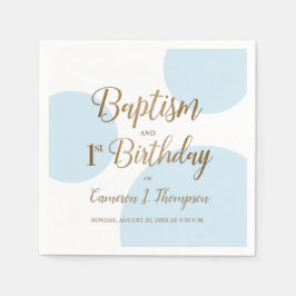 ブルー金ゴールド男の赤ちゃんバプテスマ1歳カスタム誕生日 スタンダードカクテルナプキン