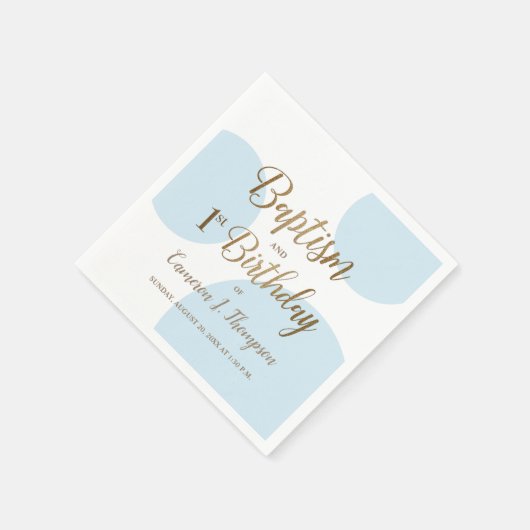 ブルー金ゴールド男の赤ちゃんバプテスマ1歳カスタム誕生日 スタンダードカクテルナプキン (角)