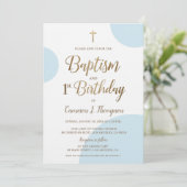 ブルー金ゴールド男の赤ちゃんバプテスマ1歳招待状 招待状 (スタンド正面)