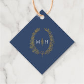 ブルー金ゴールド白葉楕円形リースアー結婚ト フェイバータグ (正面)