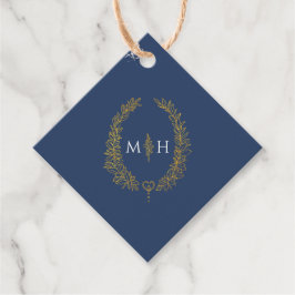 ブルー金ゴールド白葉楕円形リースアー結婚ト フェイバータグ