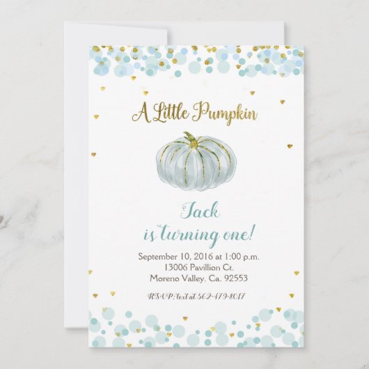 ブルー金ゴールド私たちのカボチャは1つの招待状を回している 招待状 (正面)