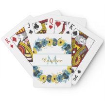 ブルー金ゴールド秋フローラリースモノグラム