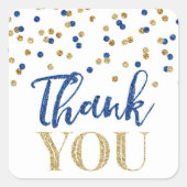 ブルー金ゴールド紙吹雪ありがとう好意ステッカー スクエアシール (正面)