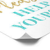 ブルー金ゴールド紙吹雪お救済し下さいサイン ポスター (角)