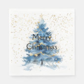 ブルー金ゴールド紙吹雪クリスマスツリー スタンダードランチョンナプキン (正面)