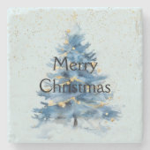 ブルー金ゴールド紙吹雪クリスマスツリー ストーンコースター (正面)