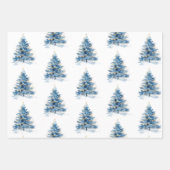 ブルー金ゴールド紙吹雪クリスマスツリー ラッピングペーパーシート (正面2)