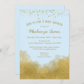 ブルー金ゴールド紙吹雪ベビーシャワー招待状ボーイズ 招待状 (正面/裏面)