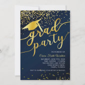 ブルー金ゴールド紙吹雪卒業パーティー招待状 招待状 (正面)