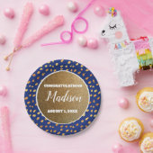 ブルー金ゴールド紙吹雪卒業大学トランクパーティー ペーパープレート (パーティー)