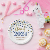 ブルー金ゴールド紙吹雪卒業2024 ペーパープレート (パーティー)