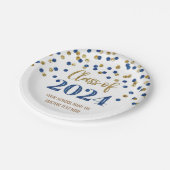 ブルー金ゴールド紙吹雪卒業2024 ペーパープレート (アングル)