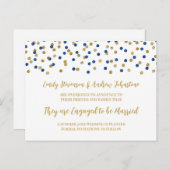 ブルー金ゴールド紙吹雪婚約のお知らせ 案内ポストカード (正面/裏面)