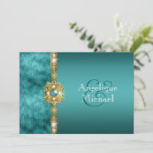 ブルー金ゴールド結婚の婚約誕生日 招待状 (スタンド正面)