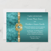 ブルー金ゴールド結婚の婚約誕生日 招待状 (裏面)