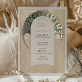 ブルー金ゴールド結婚ズアールヌーボーアールデコミュシャ 箔招待状