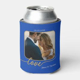 ブルー金ゴールド結婚フォトクーラーボックス 缶クーラー