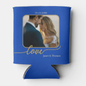 ブルー金ゴールド結婚フォトクーラーボックス 缶クーラー (正面)