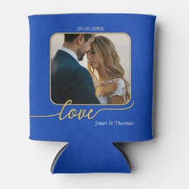 ブルー金ゴールド結婚フォトクーラーボックス 缶クーラー