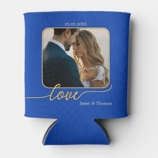 ブルー金ゴールド結婚フォトクーラーボックス 缶クーラー (正面)