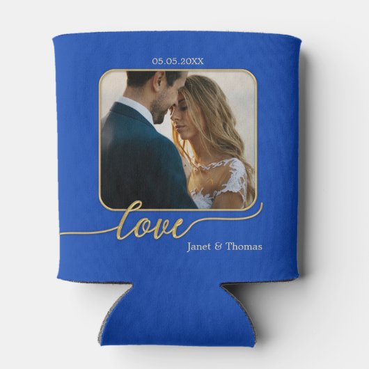 ブルー金ゴールド結婚フォトクーラーボックス 缶クーラー (裏面)