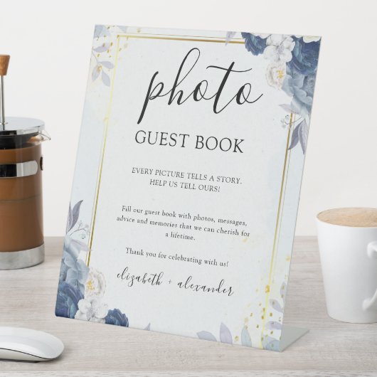 ブルー金ゴールド結婚フローラ写真集 台座サイン (インサイチュ)