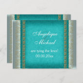 ブルー金ゴールド結婚ホワイト記念日 案内ポストカード (正面/裏面)