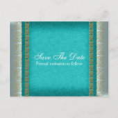 ブルー金ゴールド結婚ホワイト記念日 案内ポストカード (裏面)