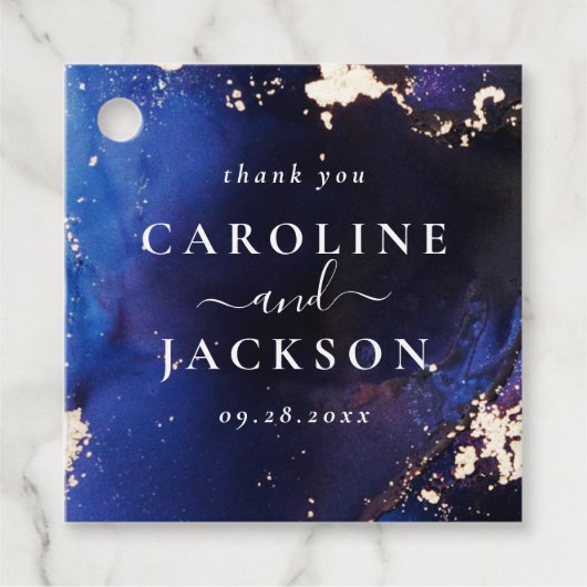 ブルー金ゴールド結婚ユニバースカスタムズ フェイバータグ (正面)