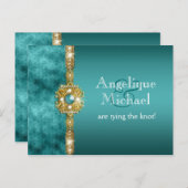 ブルー金ゴールド結婚婚約誕生日 案内ポストカード (正面/裏面)