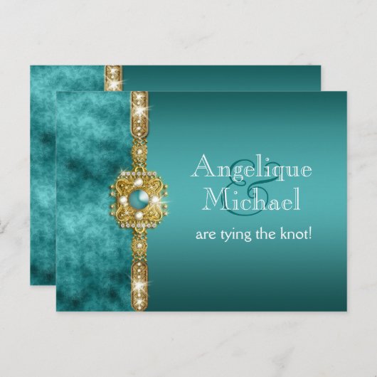 ブルー金ゴールド結婚婚約誕生日 案内ポストカード (正面/裏面)