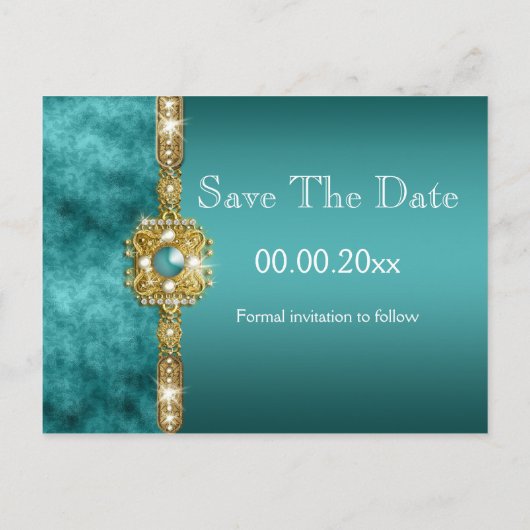 ブルー金ゴールド結婚婚約誕生日 案内ポストカード (裏面)