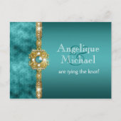 ブルー金ゴールド結婚婚約誕生日 案内ポストカード (正面)