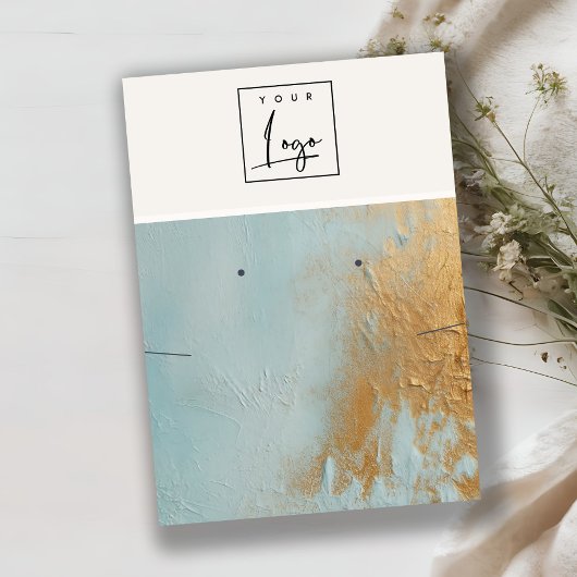 ブルー金ゴールド絵を描油テクスチャーロゴイヤリングネックレス 名刺