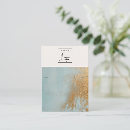 ブルー金ゴールド絵を描油テクスチャーロゴネックレスディスプレイ 名刺 (スタンド正面)