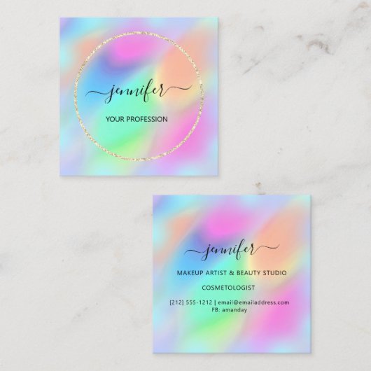 ブルー金ゴールド自筆証書プロフェッショナル化粧品美意識 スクエア名刺 (正面/裏面)