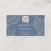 ブルー金ゴールド花額縁QRコード枠付きロゴ 名刺 (裏面)