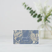 ブルー金ゴールド花額縁QRコード枠付きロゴ 名刺 (スタンド正面)