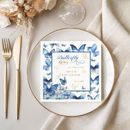 ブルー金ゴールド蝶キスベビーシャワー スタンダードカクテルナプキン