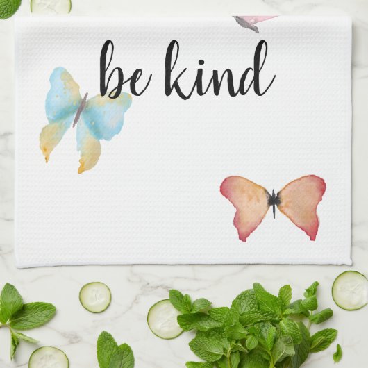 ブルー金ゴールド蝶感動的引用文優しい キッチンタオル (折り畳み)