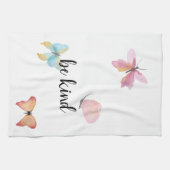 ブルー金ゴールド蝶感動的引用文優しい キッチンタオル (横)
