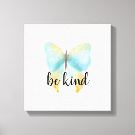 ブルー金ゴールド蝶感動的引用文優しい キャンバスプリント