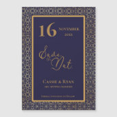 ブルー金ゴールド複雑なデザイン結婚式の日付を保存 (正面)