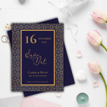 ブルー金ゴールド複雑なデザイン結婚式の日付を保存