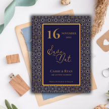 ブルー金ゴールド複雑なデザイン結婚式の日付を保存