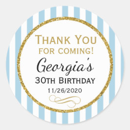 ブルー金ゴールド誕生日サンキュー来ズメッセージカード ラウンドシール