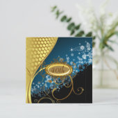 ブルー金ゴールド誕生日パーティーへの招待 招待状 (スタンド正面)