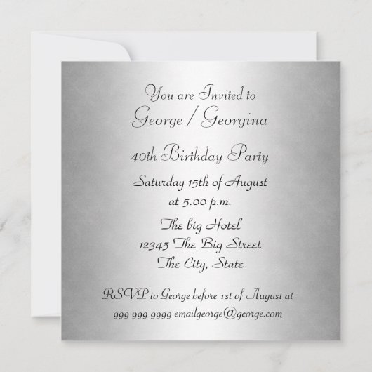 ブルー金ゴールド誕生日パーティーへの招待 招待状 (裏面)